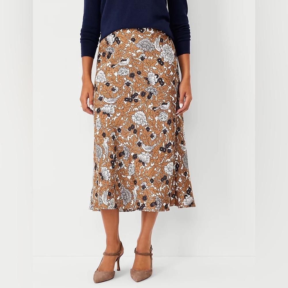 Ann Taylor Petite Floral Bias Slip Skirt in White Winter